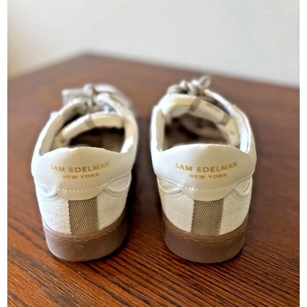 Sam Edelman Jayne Washed Palm/Linen/White Lace Up Low Sneakers Women's Size 9.5